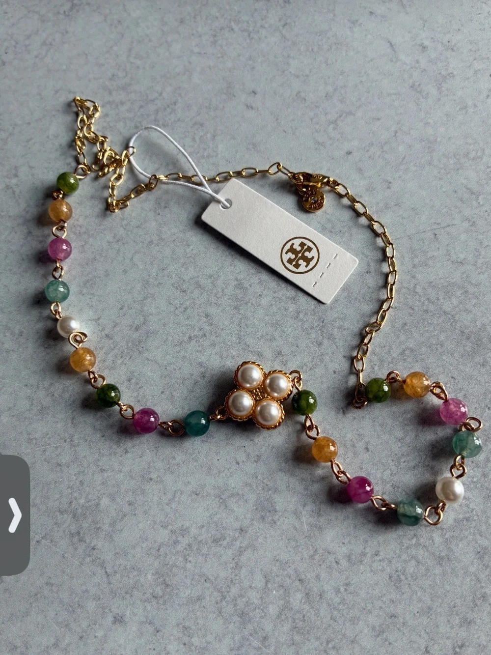 Tory Burch Multicolor Beaded Pearl Floral Gold Tone Necklace NWOT